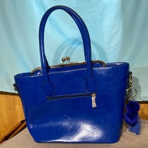 Electric blue purse gold accent
